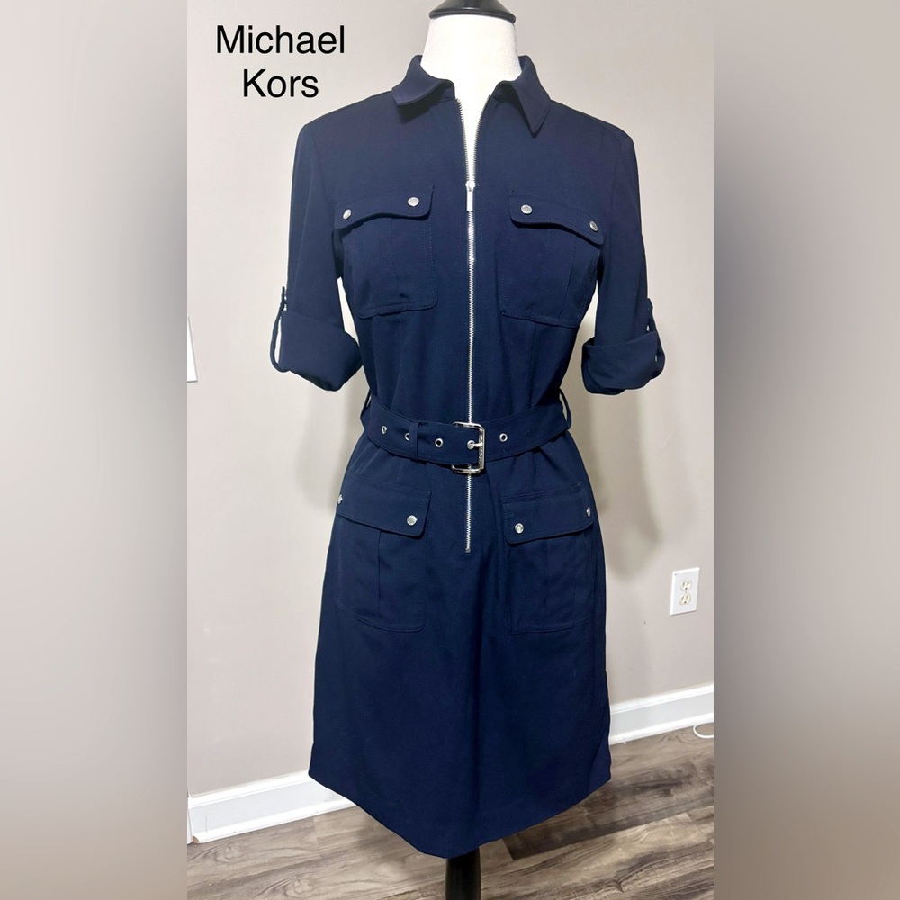 Michael Kors Navy Belted Shirt Dress